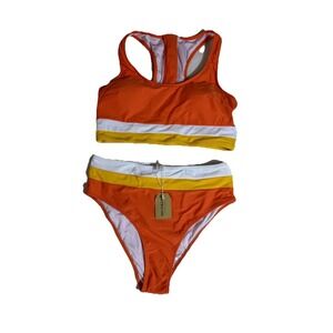 Hilinker Women's High Waisted Bikini Cut Out Sports Crop Top  Swimsuit M